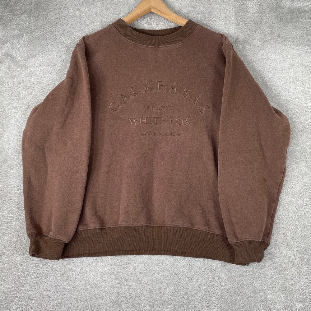 White Fox Calabasas Sweatshirt Womens S/M Brown Embroidered Oversized Pullover